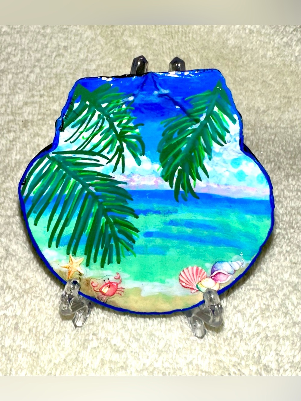 Hand Painted Tropical Beach & Moonlit Forest Seashell Art
